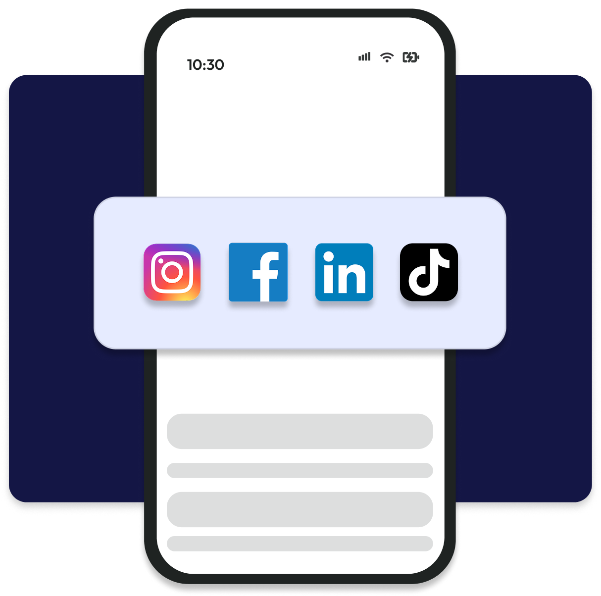Mobiel scherm met pictogrammen voor sociale media