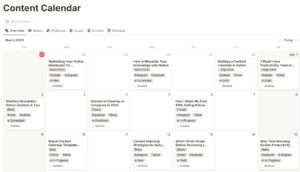 Visuele weergave van contentkalender in Notion